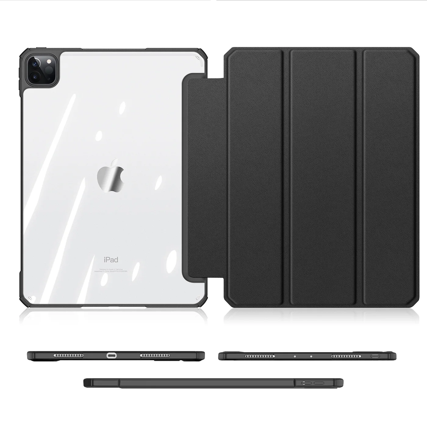 

Для Ipad Air 4 5 10,9/ipad 7 8 9 10,2, кожаный чехол для планшета, умный будильник, тройная подставка, прозрачная задняя крышка для Ipad Pro 12,9/Ipad Pro 11