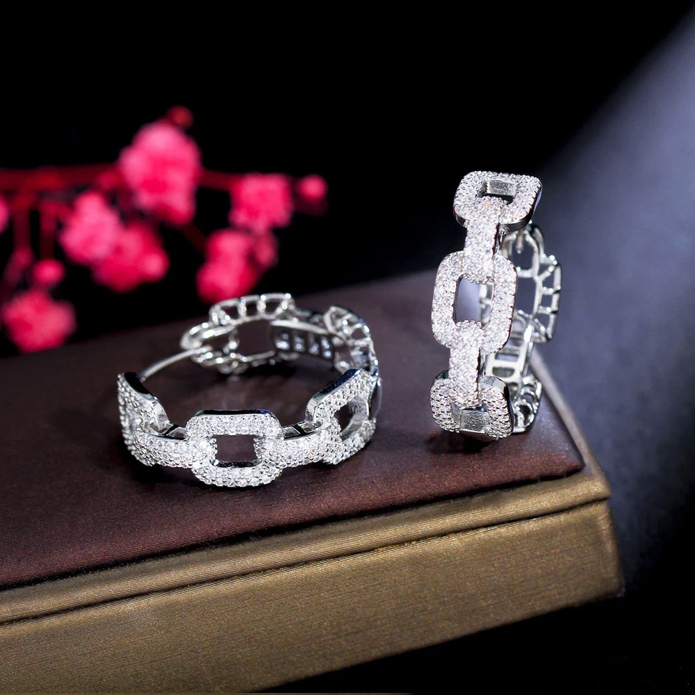 Женские прямоугольные серьги BeaQueen, круглые серьги-кольца золотого и белого цвета с микрозакрепкой из фианита, E567