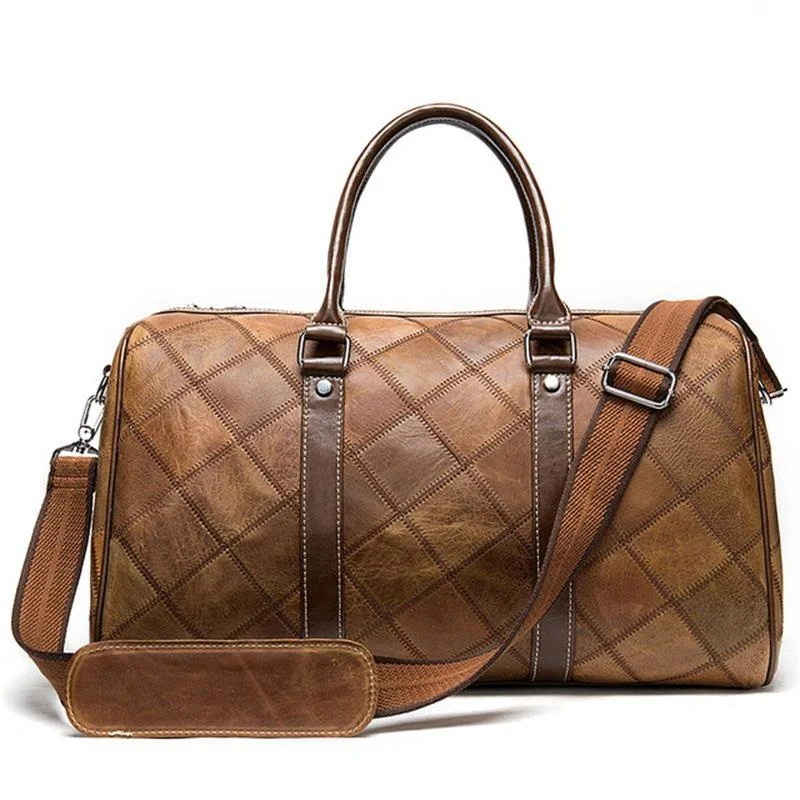 for Genuine Duffel Women 17 inch Handbags Crazy Horse Travel Vintage Cowhide Leather Weekend Bag