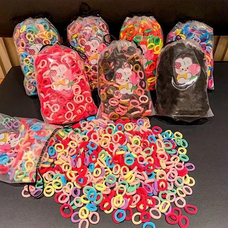 

100Pcs/Bag Children Cute Candy Cartoon Colors Solid Elastic Hair Bands Girls Lovely Srunchies Rubber Bands Kid Hair Accessories