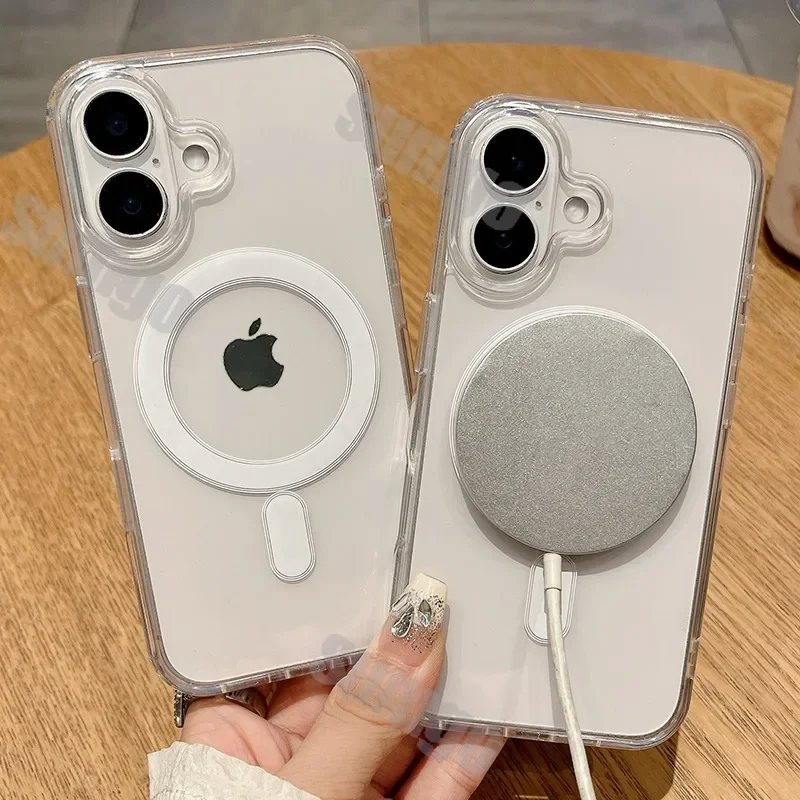 Магнитный Прозрачный чехол для iPhone 16 15 14 13 12 11 Pro Max