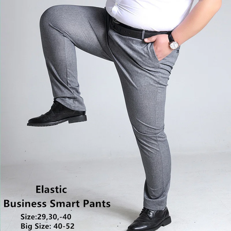 

Plus Size Mens Trousers Work Pants rey Black Dark Blue Elastic Strait Business Male Bi 44 46 48 50 52 140K Office Clotin
