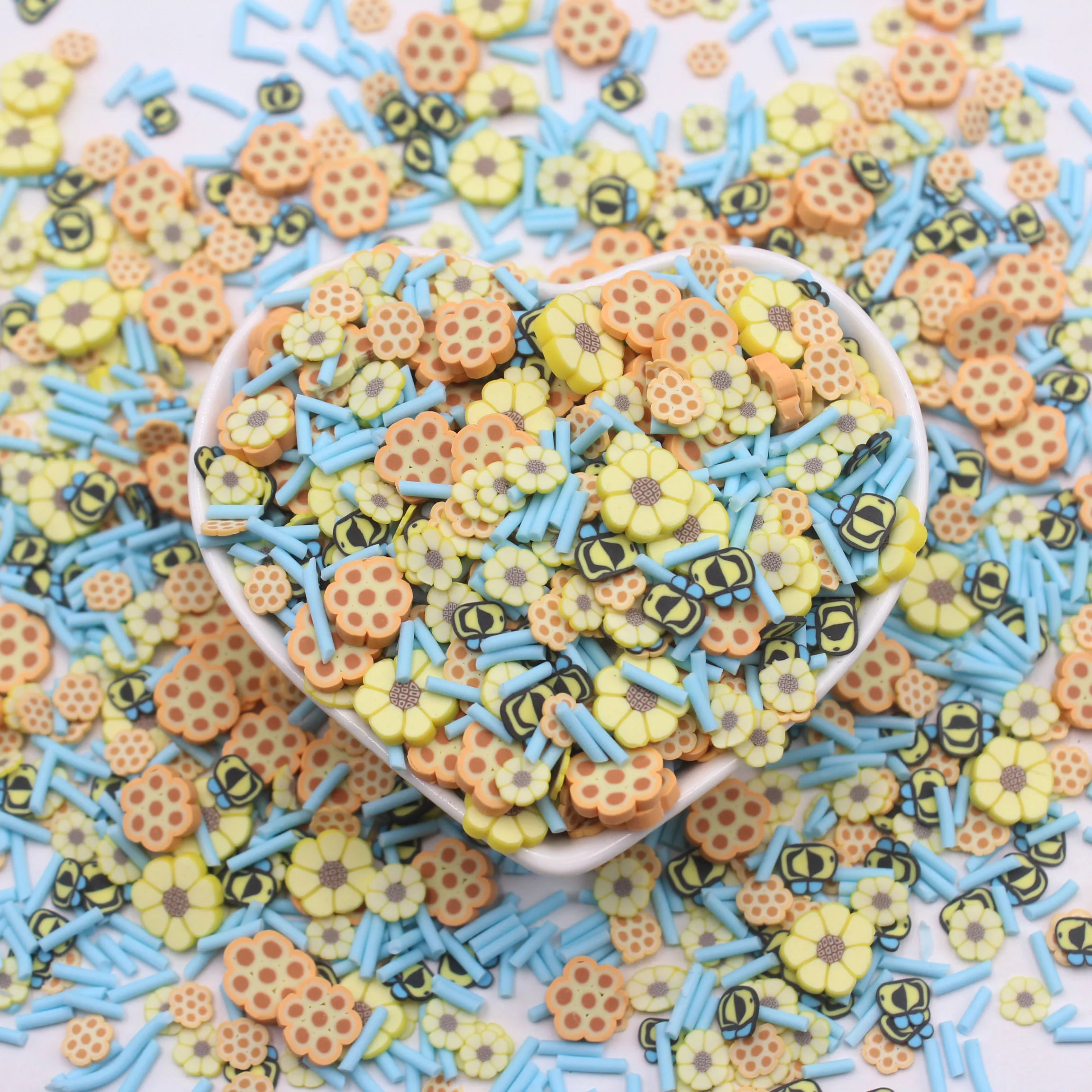 

100g/Lot Honeycomb Sunflower Bee Clay Slices with Candy Sprinkles for DIY Crafts Tumbler Filling