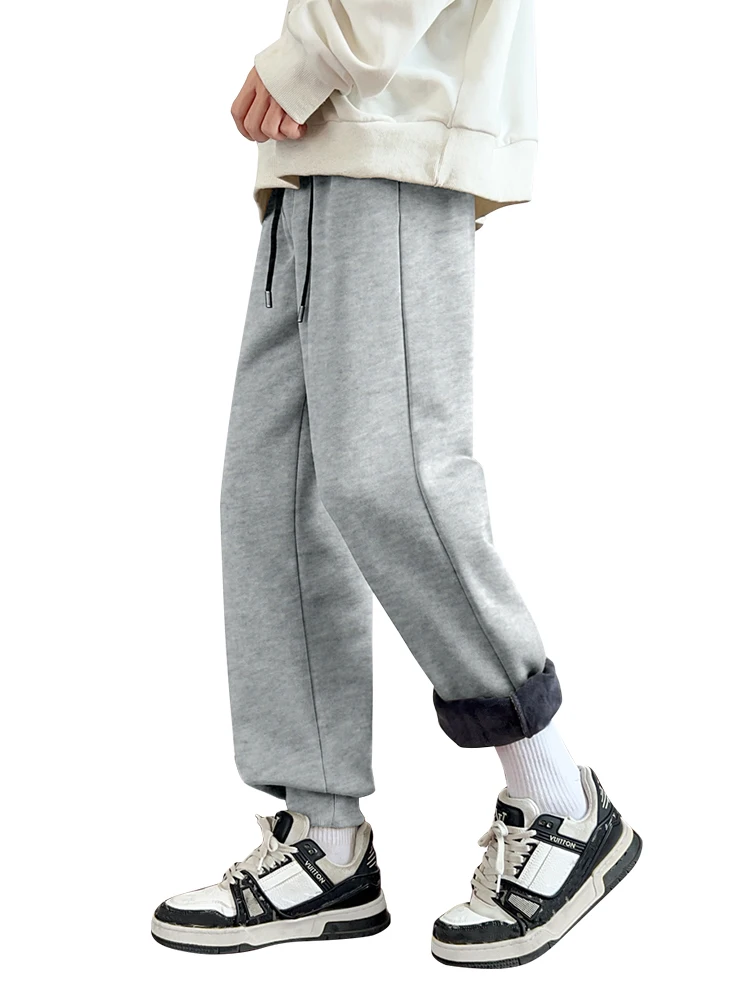 JR Zhenvis Casual Pants Men's Autumn and Winter Warm Fleece-lined Thickened Ankle-tied Sports Sweatpants Plus size