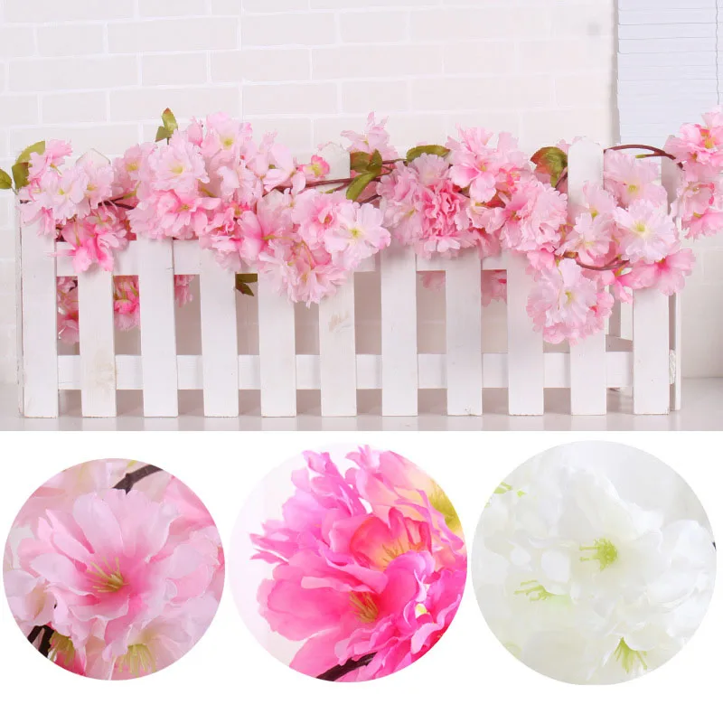 

New Faux Silk Artificial Sakura Flower Vines Fake Plastic Rattan Plants For Wedding Party Home Wall Garden Decoration 177cm Long