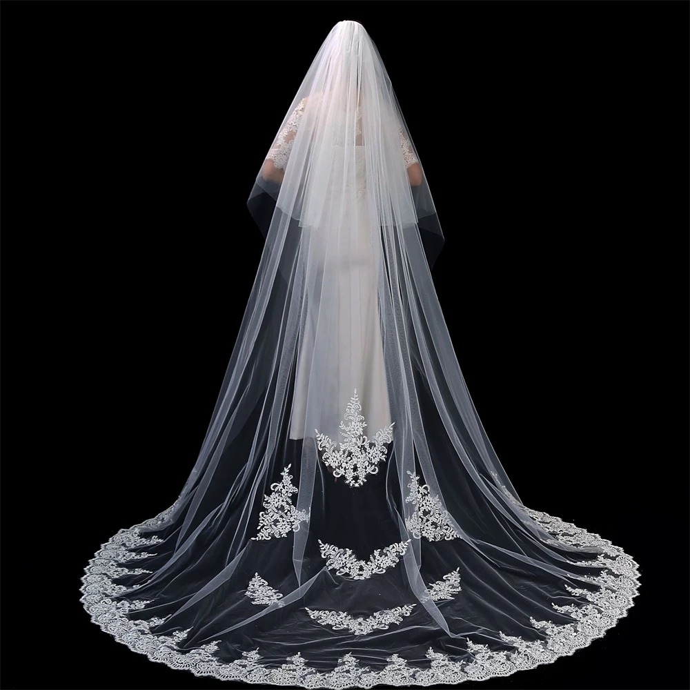 

2022 New Arrivals Bridal Veils Cathedral Veil Adult Women Two-Layer Appliqued Hair Comb Wedding Accessories Gauze Elastic White