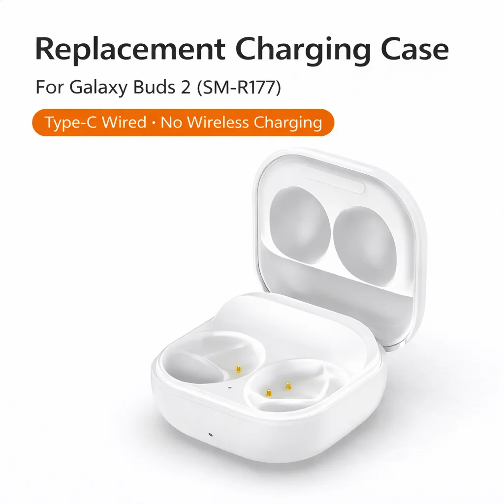 Фото Чехол для проводной зарядки, совместимый с Galaxy Buds 2 SM-R177, аккумулятор 450 мАч, Type-C, светодиодная подсветка, сменный зарядный блок №1