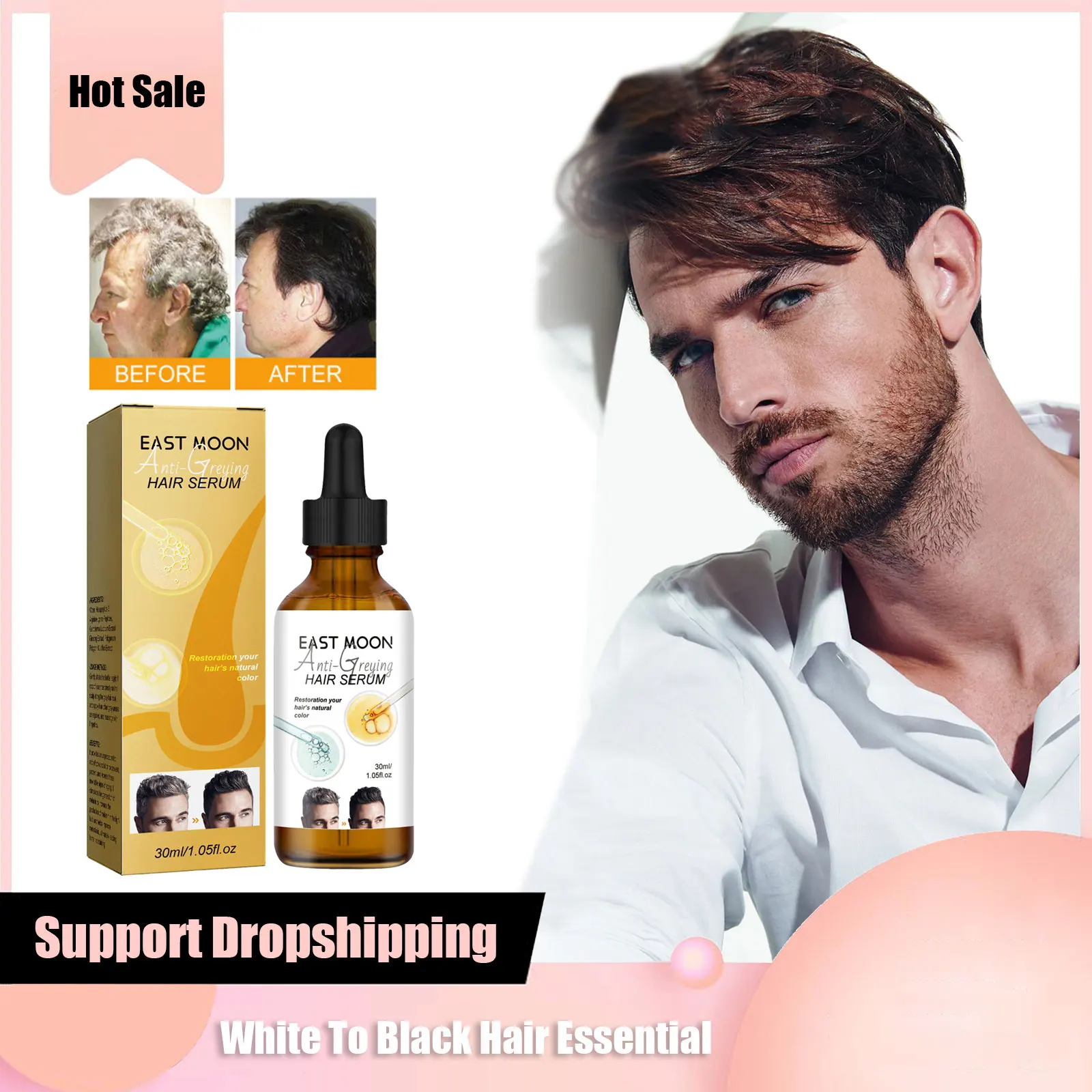 

Black Hair Serum Anti Gray Treatment Care Scalp Nourishing Root Hair Darkening Repair Damage White to Black Essence Liquid 30ml