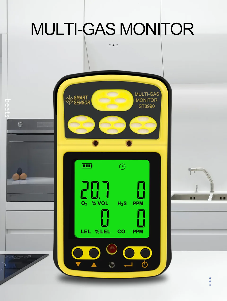 SMART SENSOR ST8990 Газовый монитор 4 в 1 O2 LEL CO H2S Детектор газа Перезаряжаемый