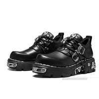 2022 summer british style retro dark punk leather men shoes metal niche design low top platform womens shoes