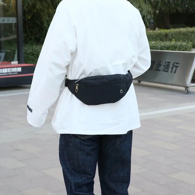 Nylon Men Waist Bag Fashion Crossbody Bag Solid Color Travel Phone Pouch Unisex Belt Purse Black Hip Waist Pack Male Chest Bags