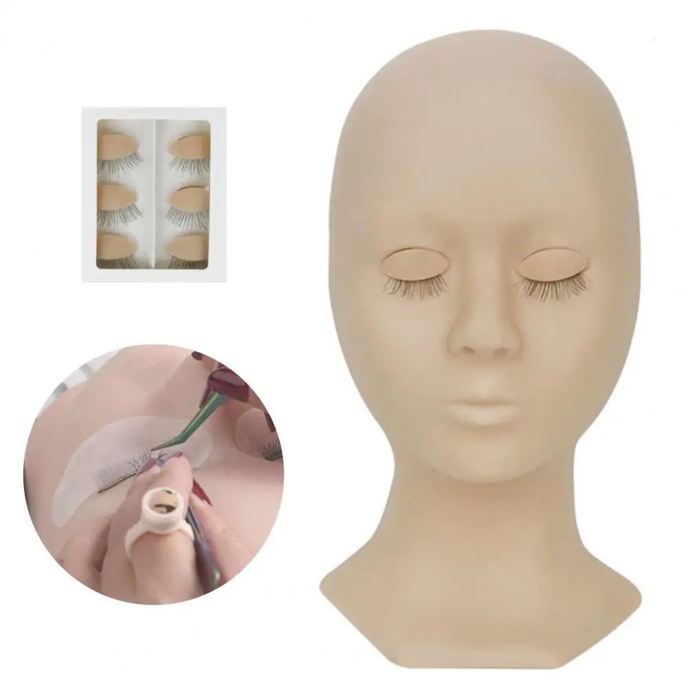 

1 Set Mannequin Head with Eyelids Eyelash Practice Silicone Makeup Training Mannequin Head for Beginner