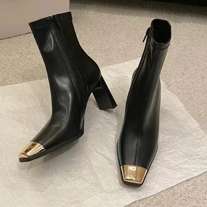 Женские ботинки на высоком каблуке молнии сзади осенне-зимняя обувь женские