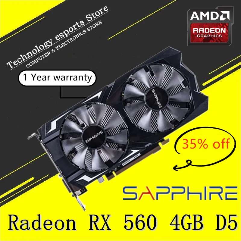 SAPPHIRE Radeon RX560 4G GDDR5 rx560D 4 Гб, графика AMD, видео, настольный ПК, компьютерная карта игр, б/у оригинал