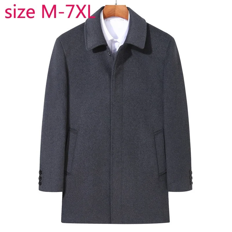 Super New Arrival Fashion Covered Button Large Autumn Winter Thick Men Long Woolen Coat Casual Plus Size MLXL2XL3XL4XL5XL6XL7XL
