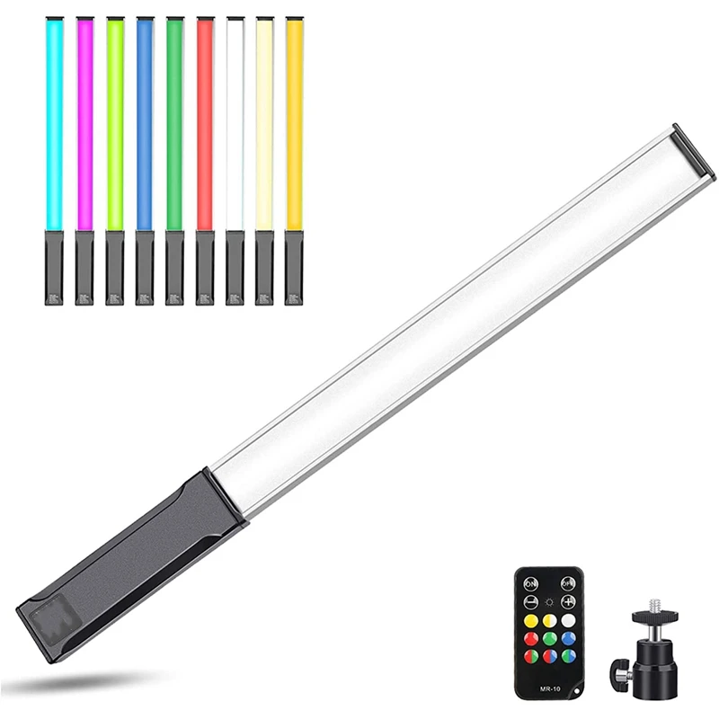 

HOT-RGB Handheld LED Video Light Wand Stick 9 Colors Photography Light With Remote Control And Hot Shoe Adapter