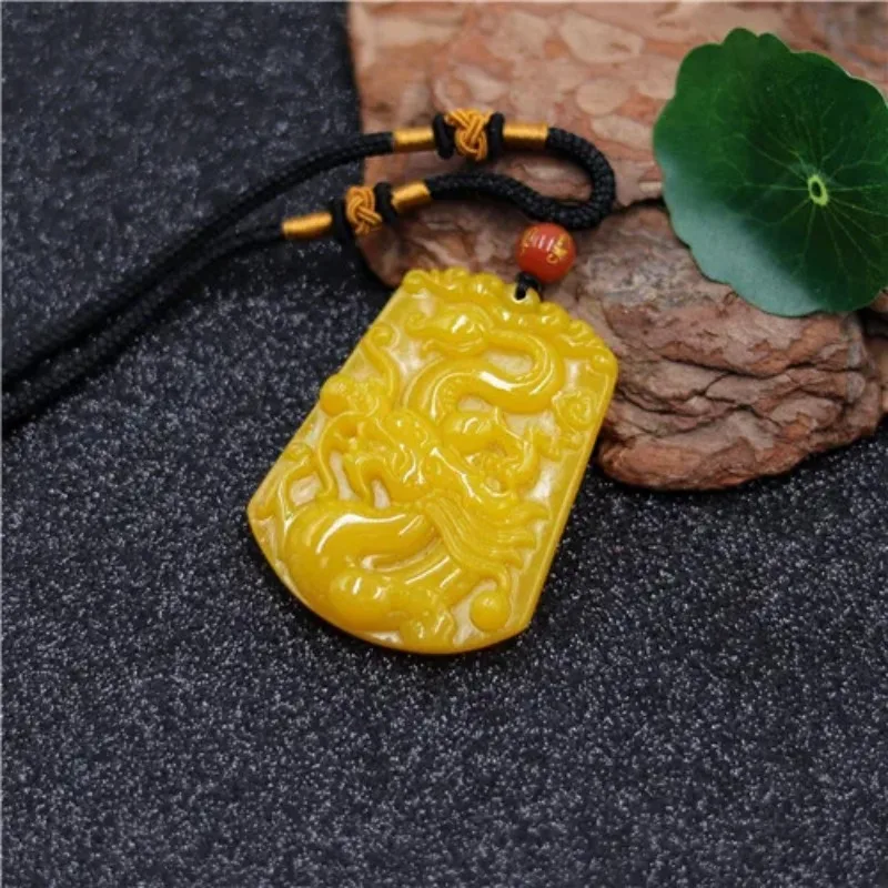 Оптовая продажа китайский желтый Нефритовый дракон Кулон Ожерелье