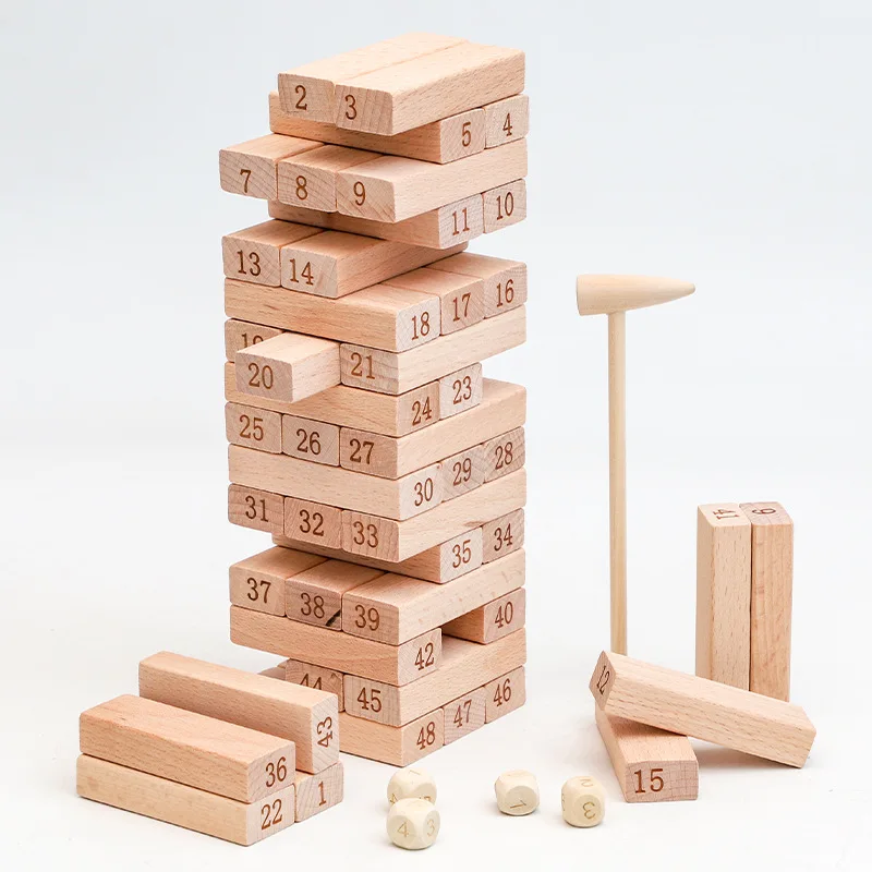 Beech digital stacked high building blocks for children's early learning, intelligence, wooden stacked board games, parent-child