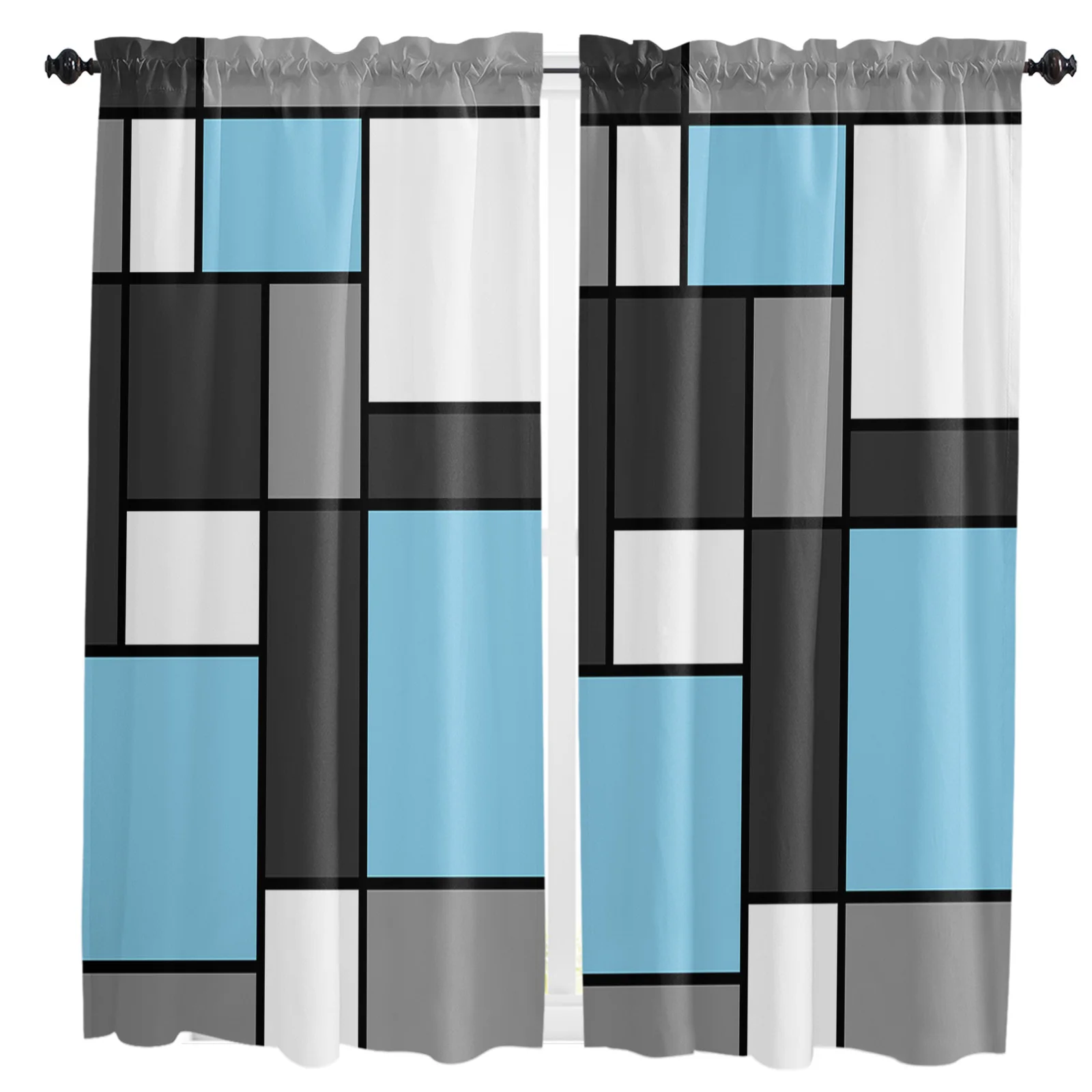 

Geometric Figures Sky Blue Abstract Curtain Home Decoration Living Room Short Curtains Window Treatments For Kitchen Bedroom