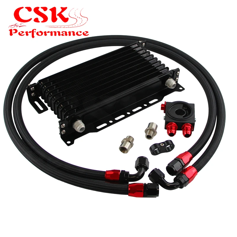 

Universal 10ROW AN10 Engine Oil Cooler + Bracket + Thermostat Oil Filter Adapter Hose Kit for CAR TRUCK