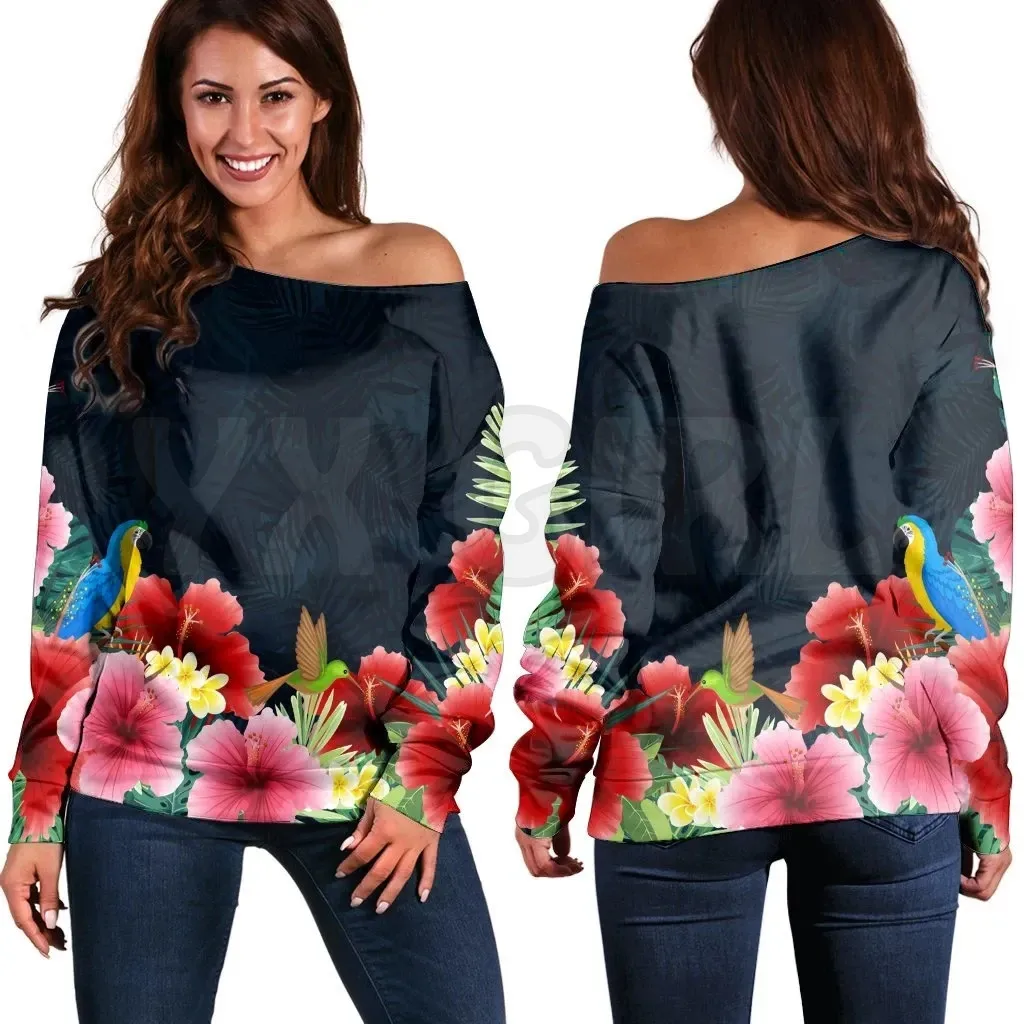 YX GIRL Hawaii Forest Hibiscus  3D Printed Novelty Women Casual Long Sleeve Sweater Pullover