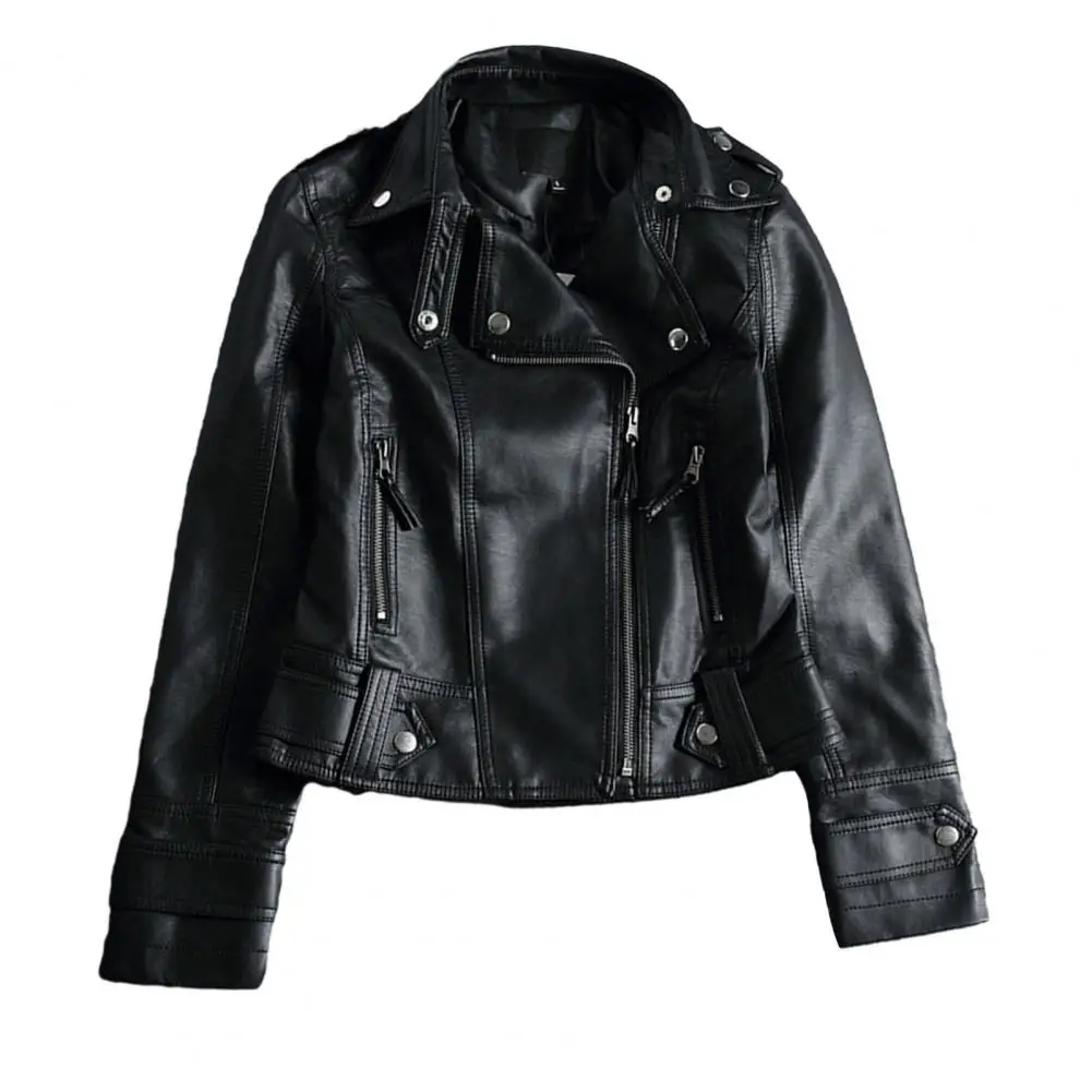 

Элегантная Женская куртка, стильная женская мотоциклетная куртка из искусственной кожи с лацканами и длинным рукавом, модная куртка на молнии, для весны и осени