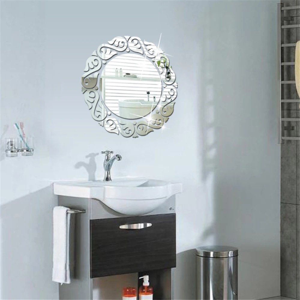 

Lace Acrylic Round Mirror Wall Stickers Bedroom Bathroom Living Room Decor Home Decoration Accessories