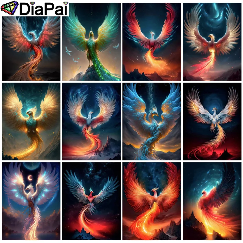 

DIAPAI 5D Diy Diamond Painting Cross Stitch "Animal Fire Phoenix" Home Decor Full Rhinestones Inlay Diamond Embroidery