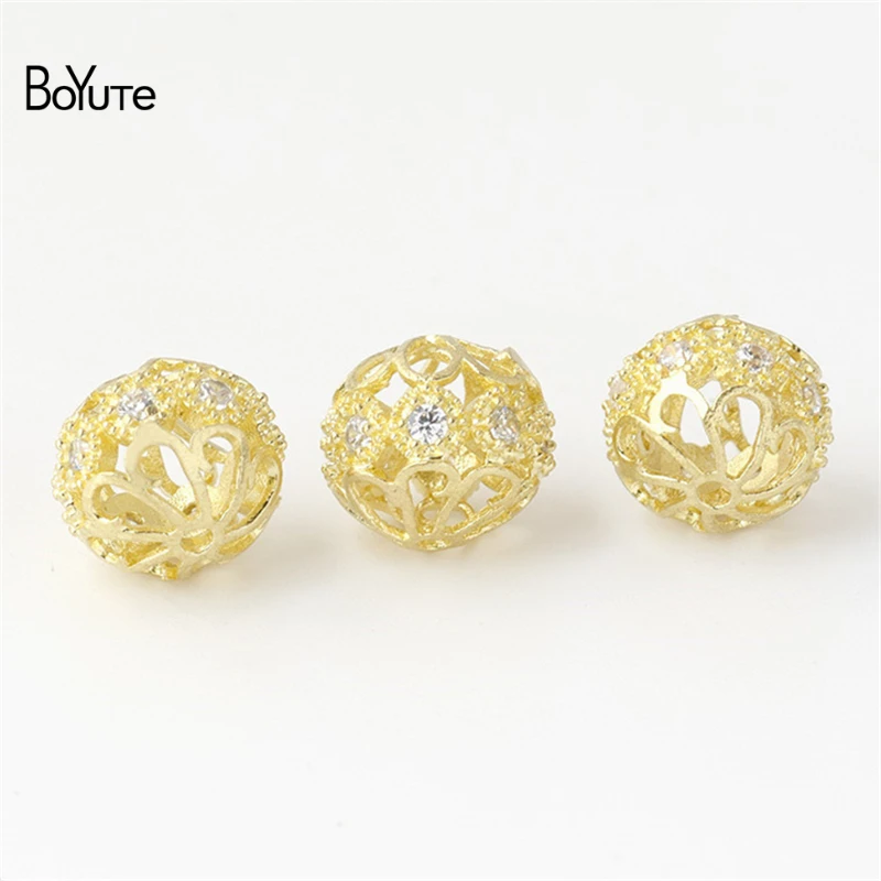 

BoYuTe (10 Pieces/Lot) Wholesale Inlaid Zircon Hollow Brass Beads Hand-Beaded Material Diy Jewelry Accessories Loose Beads