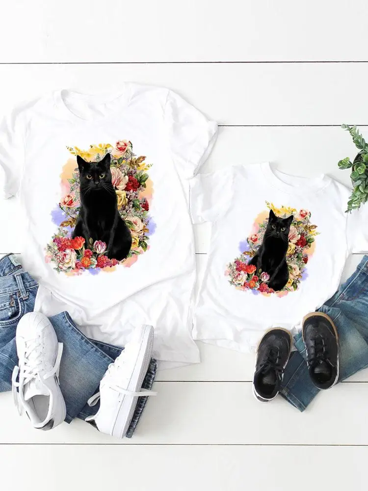 

Flower Watercolor Cat Women Kid Child Summer Mom Mama Girl Boy Mother T Tee T-shirt Clothes Clothing Family Matching Outfits