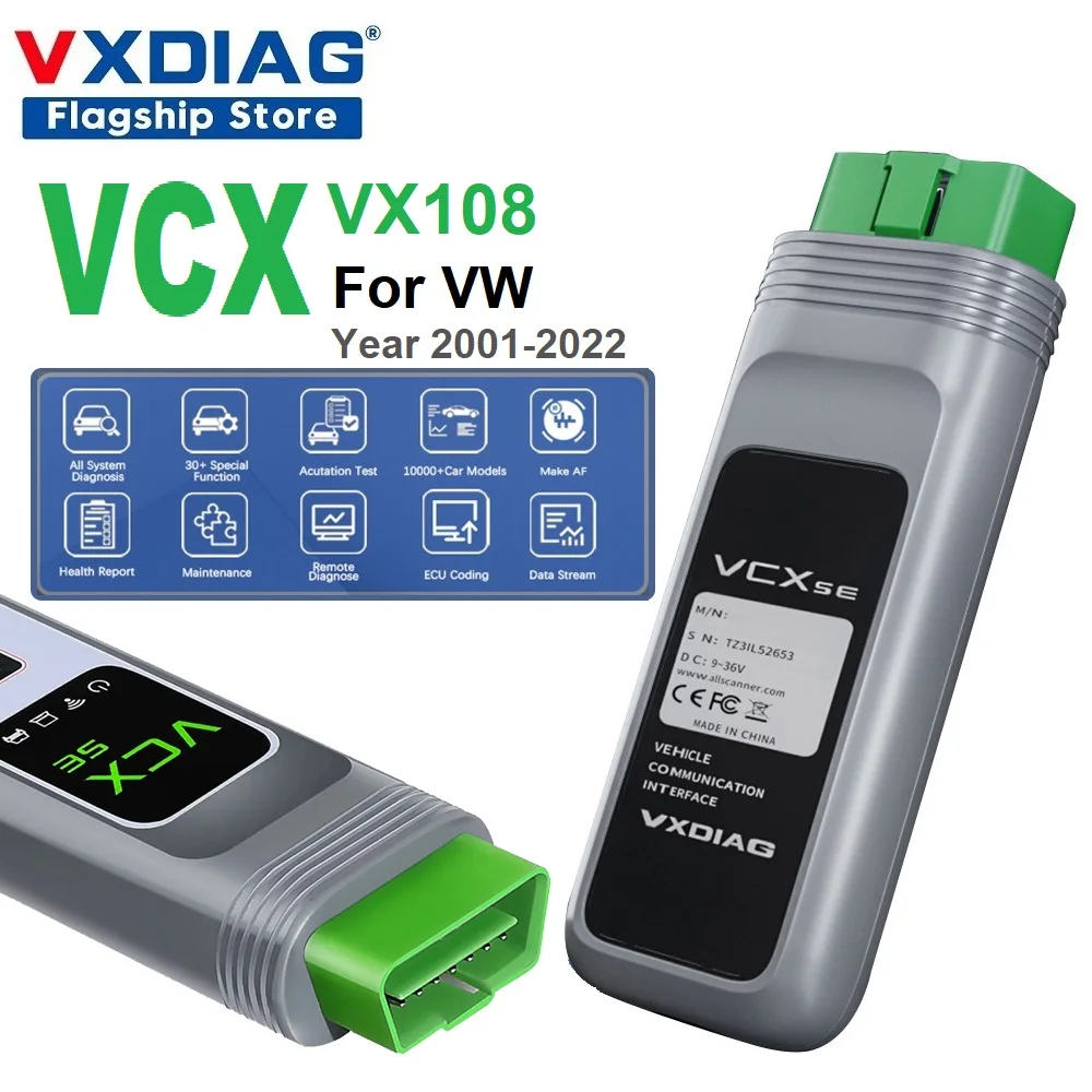 

Новинка 2023, диагностический сканер VXDIAG VCX VX108 для VW OBD2, активное тестирование для автомобиля, инструменты программирования ECU для Audi/Seat/Skoda