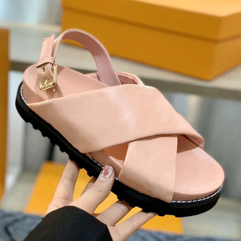 

Latest Woman Sandals Genuine Leather Shoes Women Solid Platform Sanders Summer Cross Shoes Fashion Concise Lady Sandals Outside