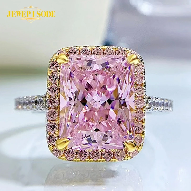 

Jewepisode Sparkling 100% 925 Sterling Silver 8x10mm Pink Sapphire Citrine Gemstone Bridal Wedding Engagement Ring Fine Jewelry