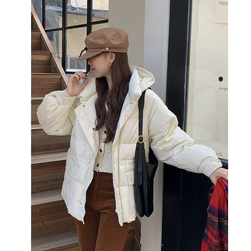 Stand collar bread for women autumn and winter new Korean version warm keeping white duck small plus size hat veste hiver femme