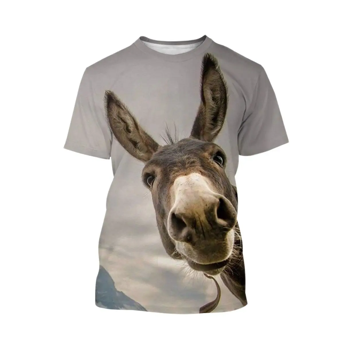 Men and Women's 3D Donkey Printed T-shirt, Personalized Casual Short Sleeved Shirt, Fun, Fashionable, Round Neck Top.