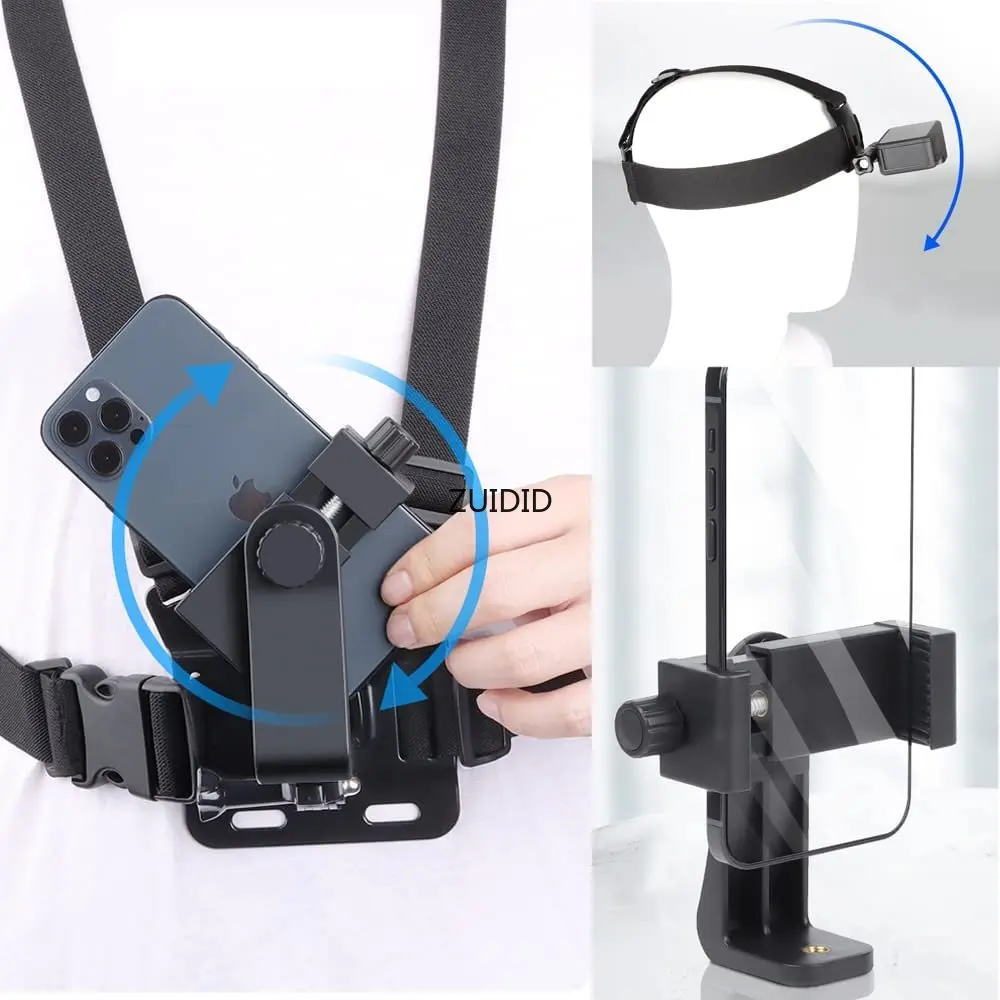 Phone Holder Chest Strap Mount Belt For Mobile Clip 360 Chest Strap For GoPro Hero 10 9 8 7 DJI Action Camera Accessories Sports