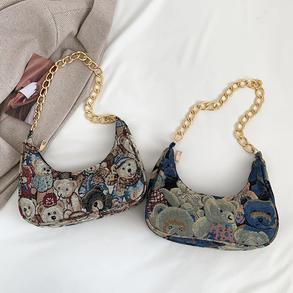 

Women Fashion Shopping Bag Cute Kawaii Bear Underarm Bag Girl High-quality Large Bag Simple Pearl for Travel Vacation