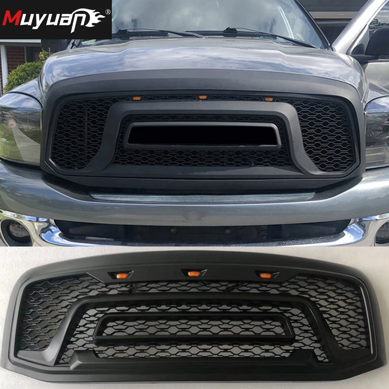 Raptor Style Front Mesh Grill Fit for Dodge Ram 06-09 1500 2500 3500 Grille ABS With Light Grid Replacement 2006 2007 2008 2009