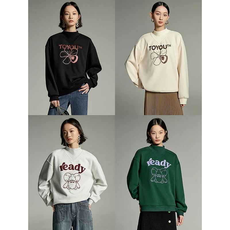 Женская плюшевая Толстовка с длинным рукавом вышивкой