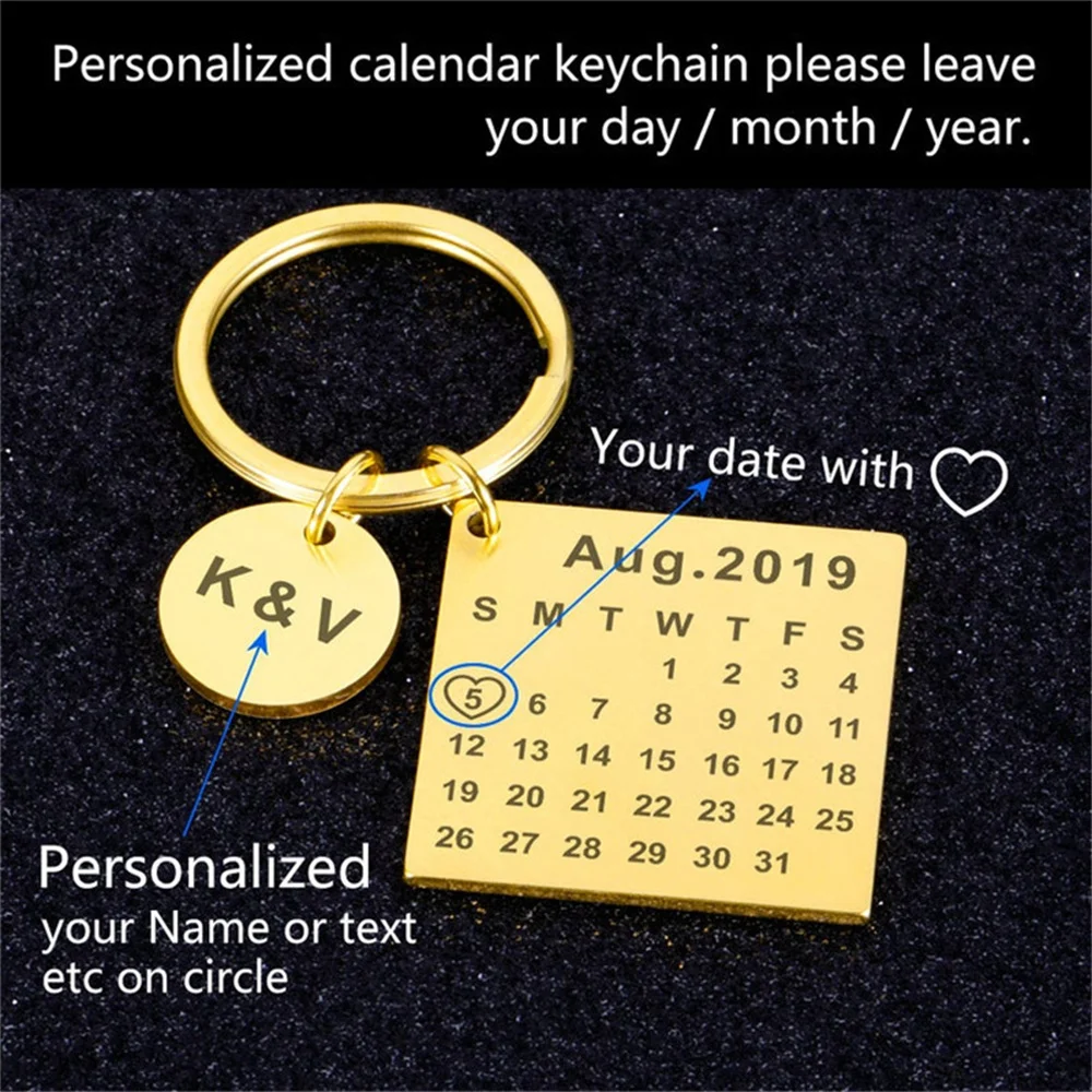 Custom Anniversary Gift Keychain Calendar Stainless Steel Keychain Husband Boyfriend Gift Birthday Gift Wedding Valentine's Day