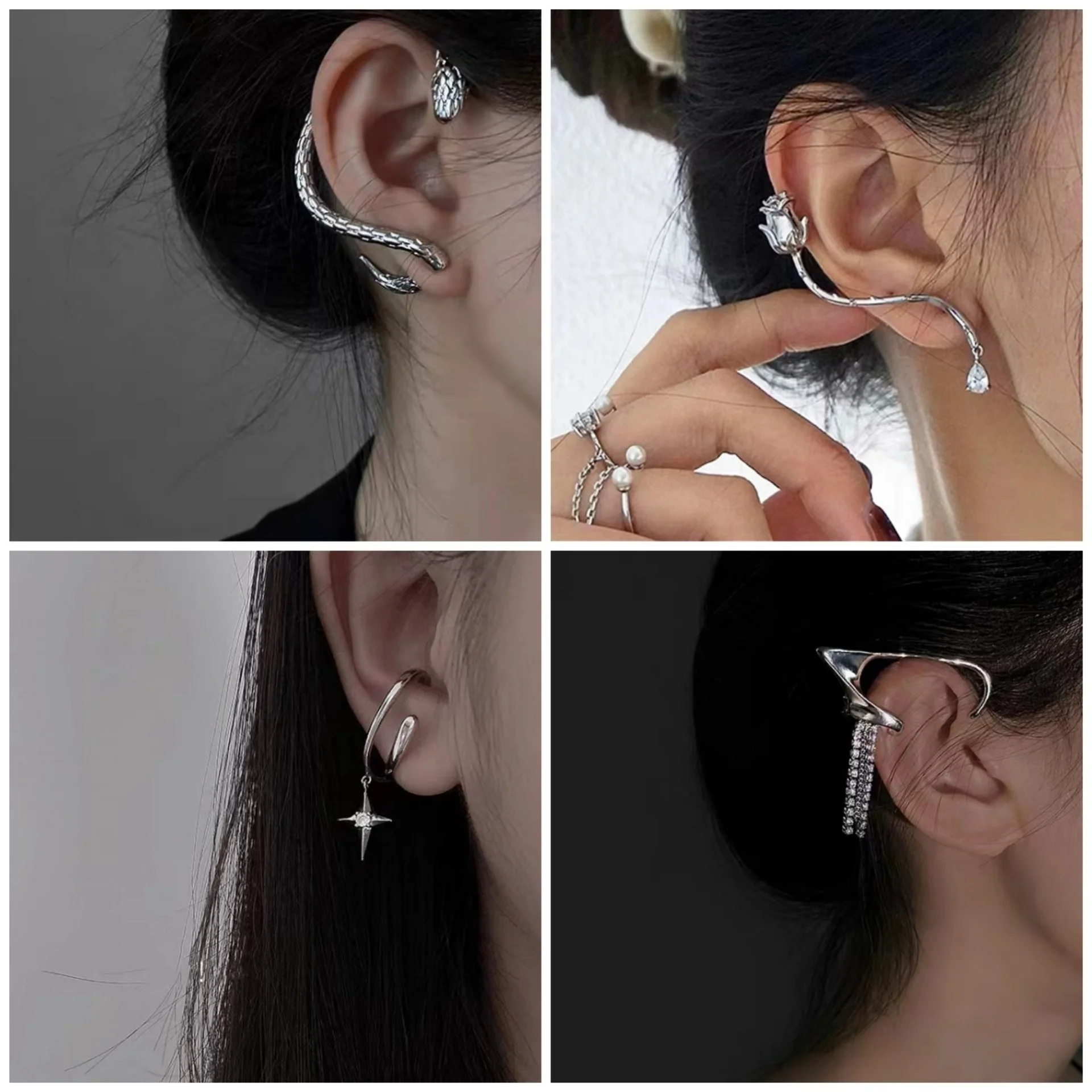 

Angel Wings Liquid Metal Butterfly Tassel Ear Cuff Non Piercing Earrings 2022 Trendy Punk Design Female Long Ear Clip Jewelry