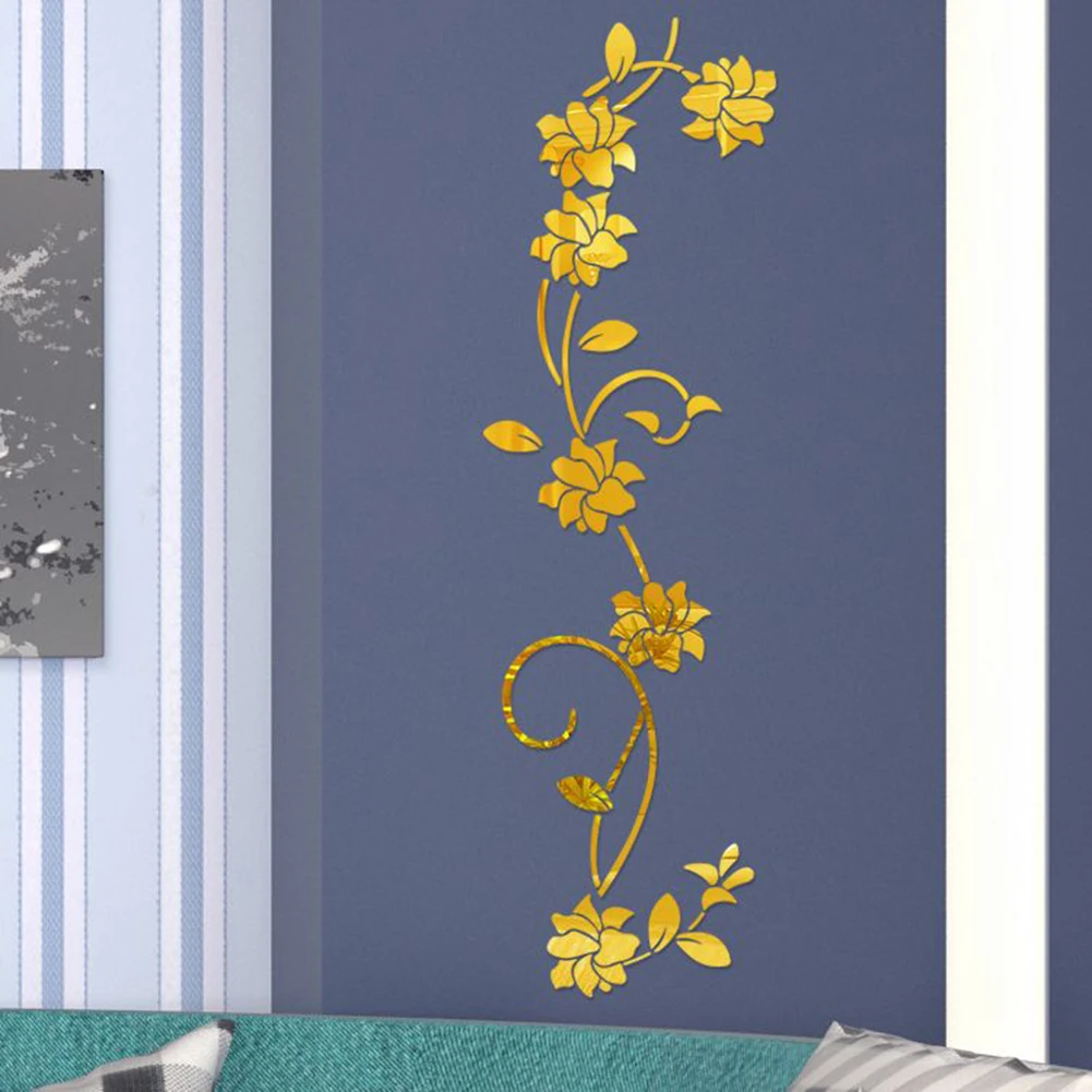 

3D Rattan Flower Stickers For Wall Door Living Room Bedroom Decal DIY Mirror Effect Flower Vine Acrylic Wardrobe Mural Decal