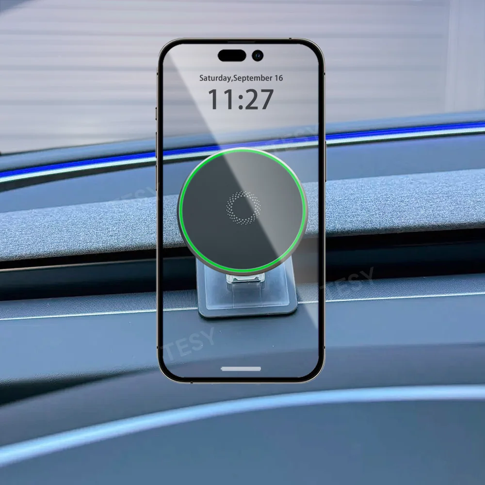 Фото Для Tesla Model Y Launch 2025 Model 3 Highland 2024 Держатель для телефона Магнитное крепление для iPhone Беспроводное зарядное устройство Быстрая зарядка 15 Вт №2
