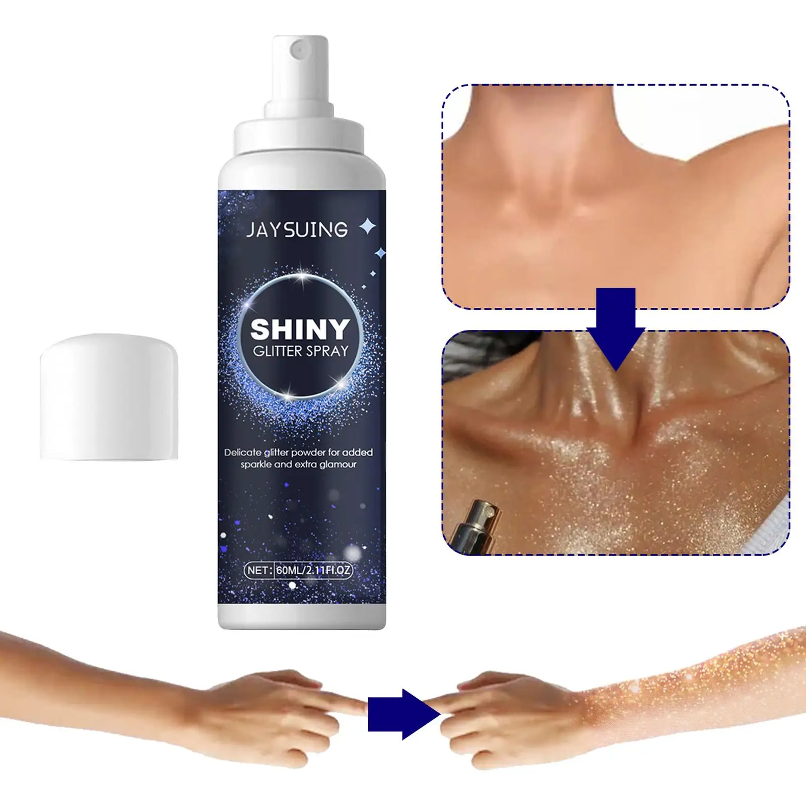 Sparkly Glow 60ml Holographic Powder Sprays Hair And Body Glitter Spray Face Highlighter For Dating Nightclub