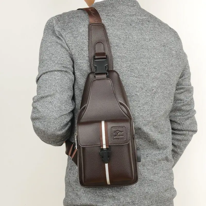 100% Genuine Leather Men's Chest Bag Men's Crossbody Bag New Casual Multifunctional Solid Color Shoulder Bag Handbag