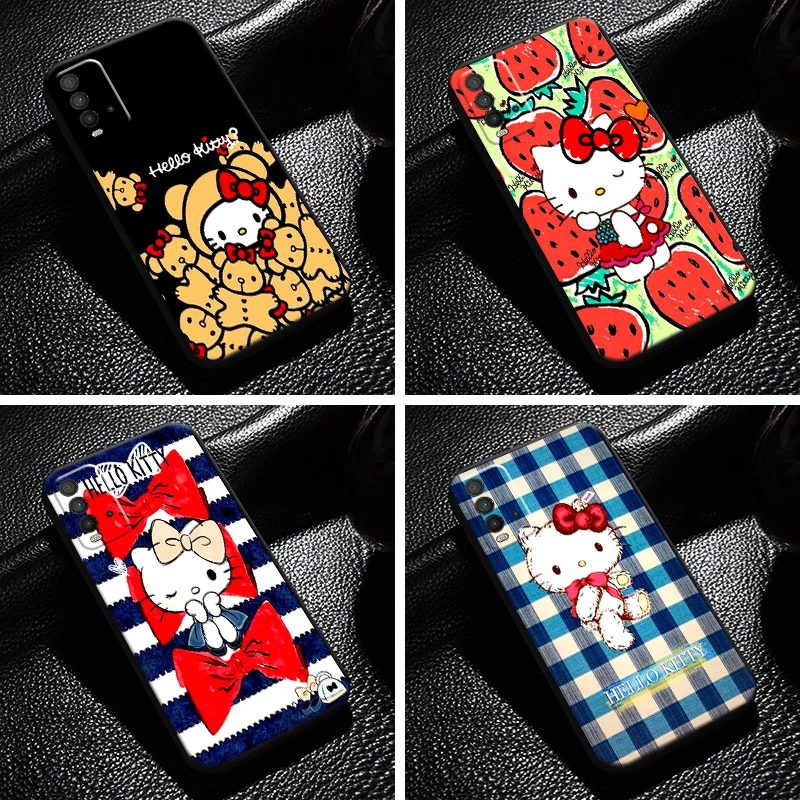 

Cute Hello Kitty Phone Case For Xiaomi Redmi 9T Black Liquid Silicon Coque Back
