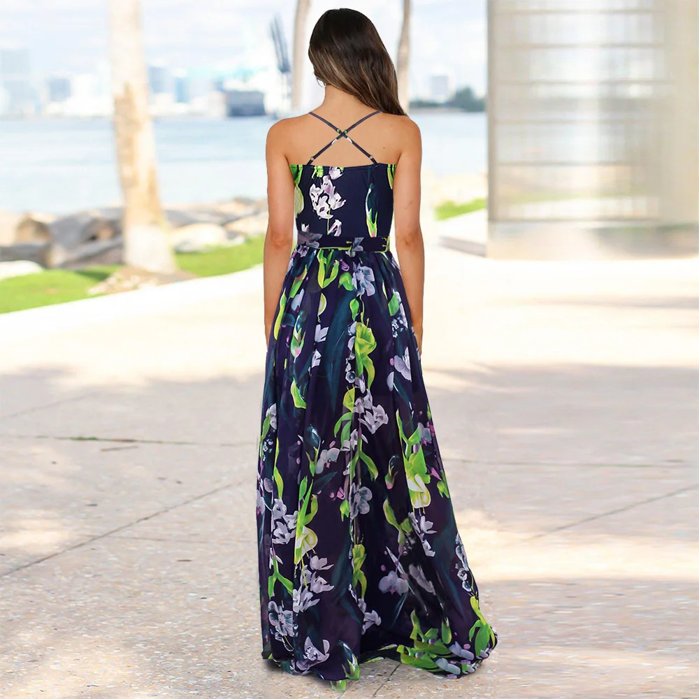 

2023New Casual dress, spring and summer new floral suspender long skirt fashion slim dress large women's dress