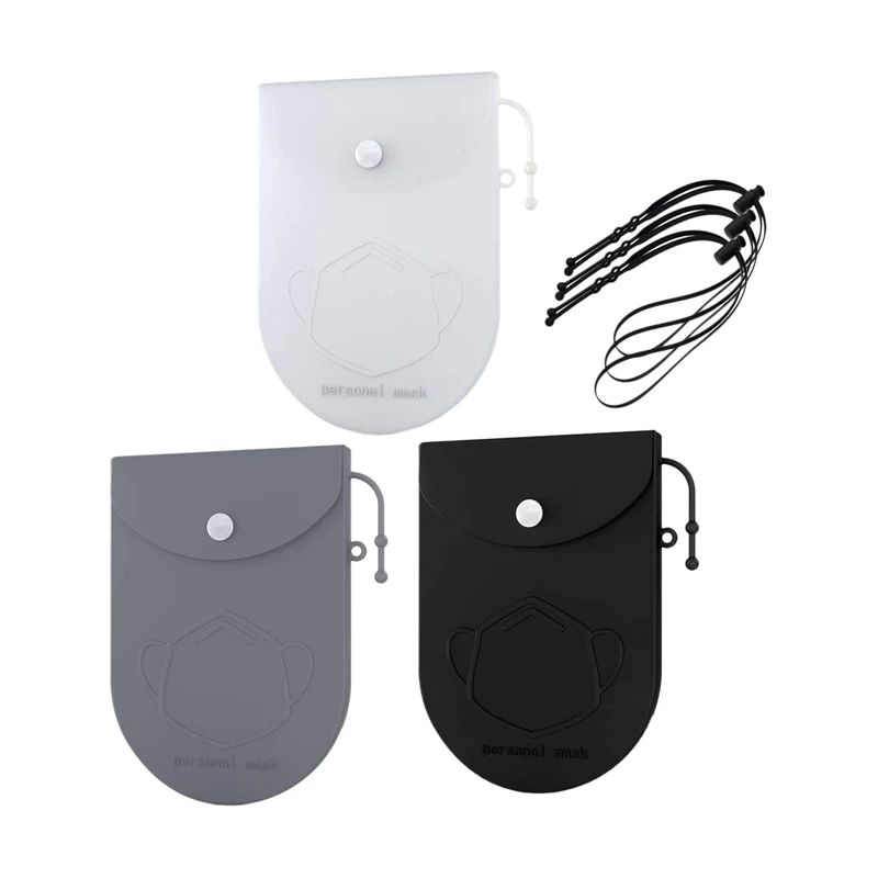 

3 Pack Mask Storage Case and Lanyard, Portable Silicone Organizer Box for Keys, Pocket Money, Card and Other Small Items