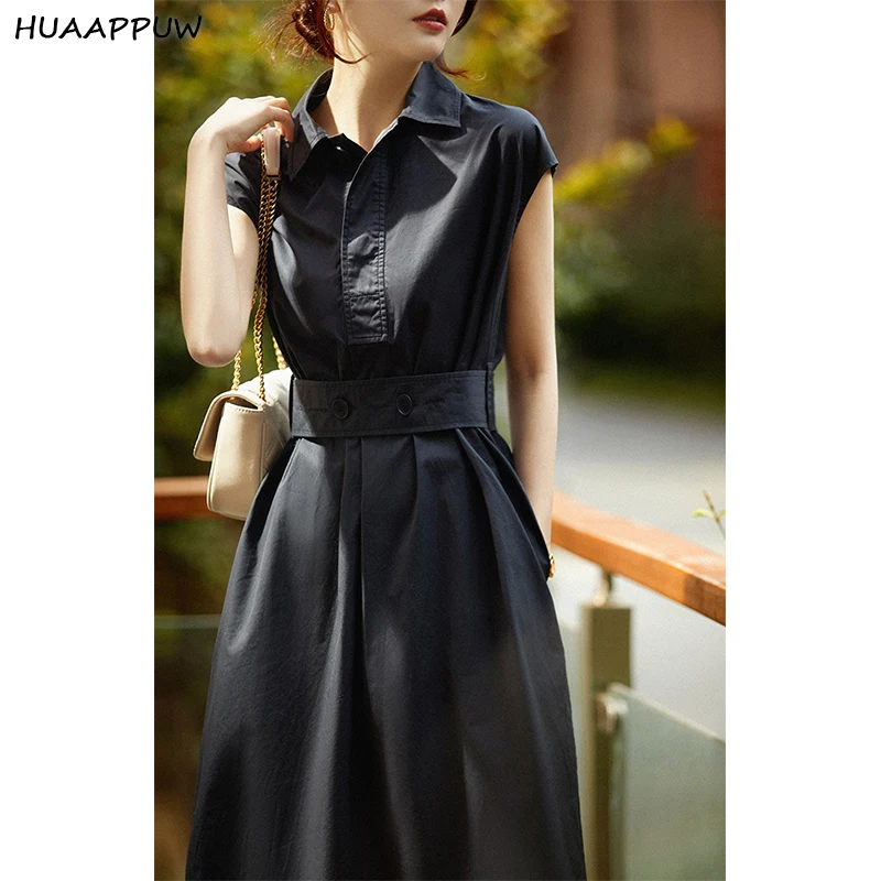 

Temperament Commuter Solid Color Polo Collar Dress for Women 2022 Summer New Casual Short-sleeved Waist Slim Office Lady Dresses