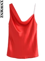 xnwmnz summer women 2022 fashion with faux pearls asymmetric tops red sexy vintage backless flowing neckline female camis mujer